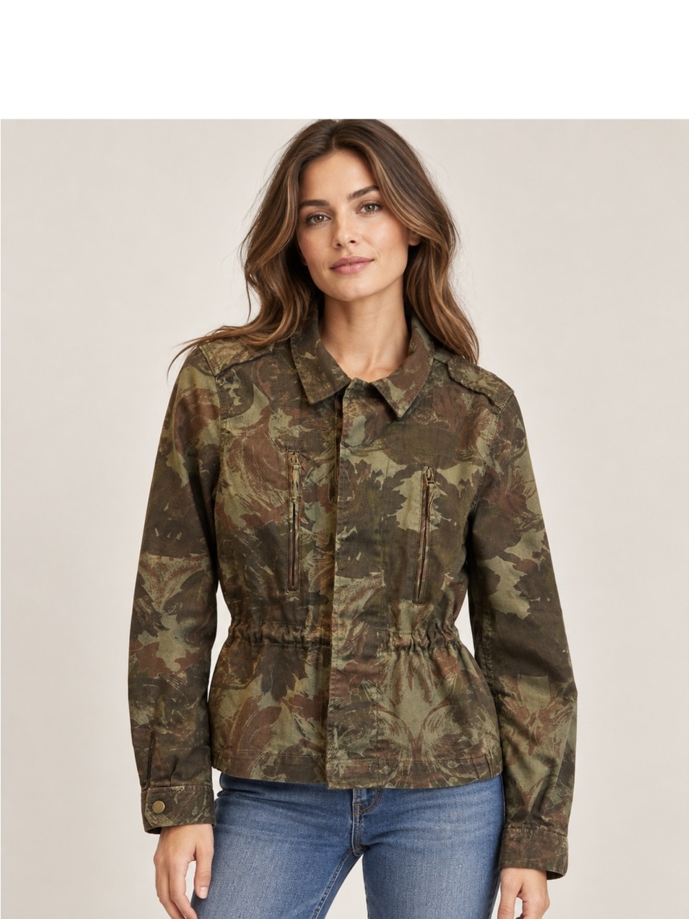 Princess Vera Wang Floral Camo Utility Jacket Women’s M Military Y2K Zip Pockets